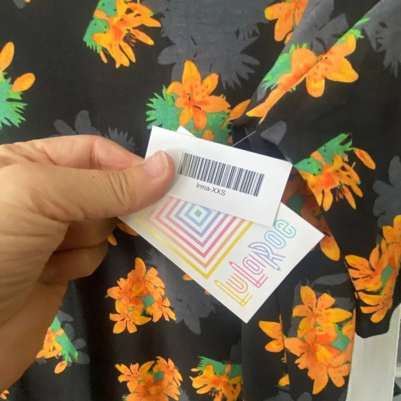 LuLaRoe Irma XXS Floral Print Tunic Top Black Orange Green Polyester Spandex - Picture 2 of 12